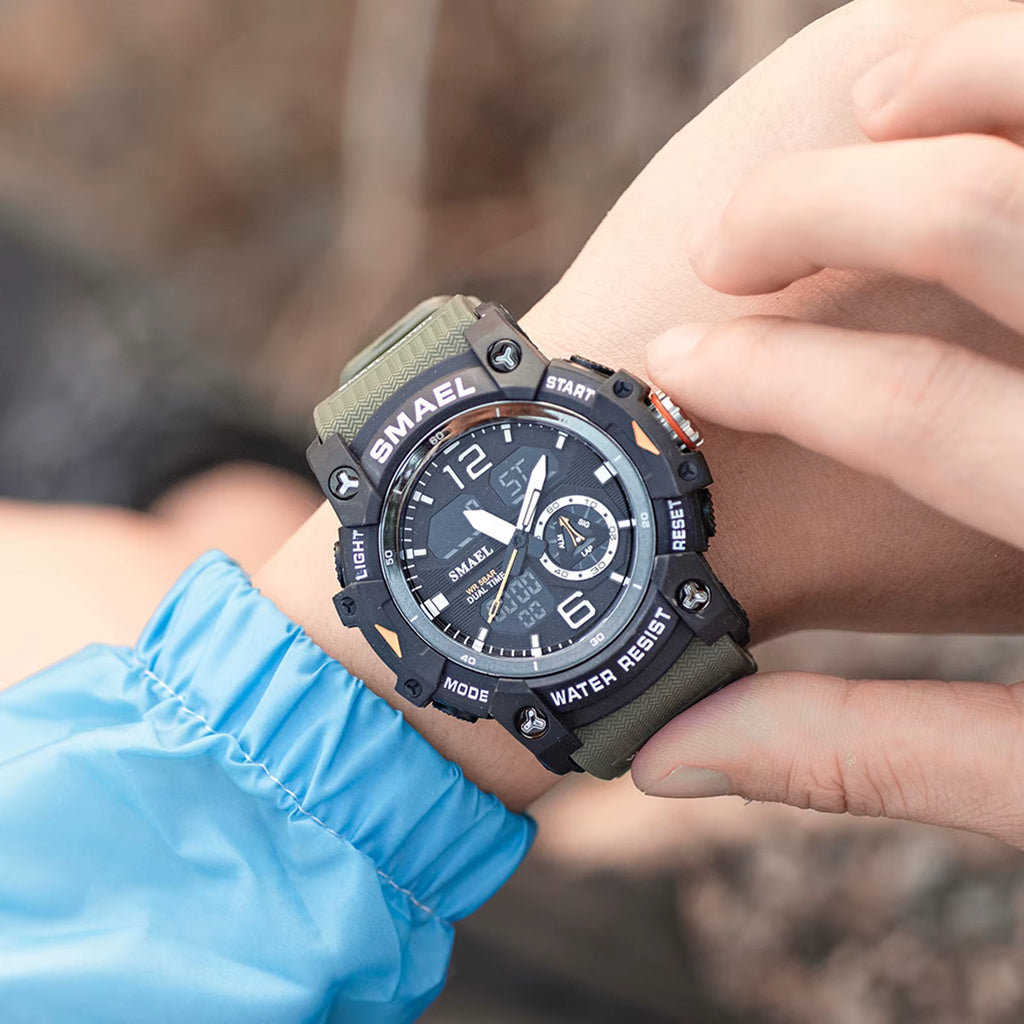 Sport Watch Military Wristwatch for Men Alarm Stopwatch LED Digital Back Light Dual Time Display Waterproof Watch Men 8007