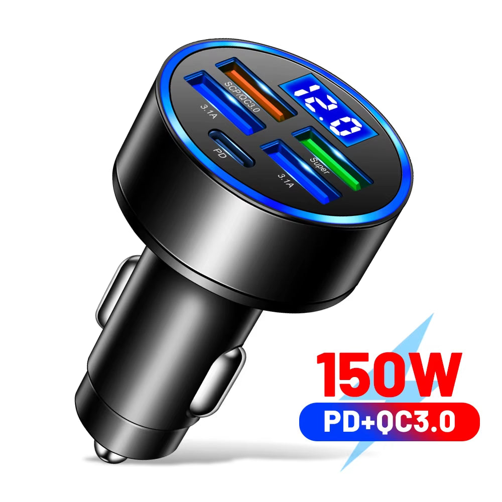 Power Up Your Drive: 66-250W PD Car Charger with QC3.0 Fast Charging and Digital Display for Ultimate Convenience