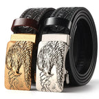 Men'S Casual Leather Belt Carving Flowers Vintage Style Automatic Buckle Hip Hop Snake Wolf King Tiger Fashion Accessories