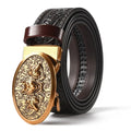 Men'S Casual Leather Belt Carving Flowers Vintage Style Automatic Buckle Hip Hop Snake Wolf King Tiger Fashion Accessories
