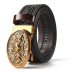 Men'S Casual Leather Belt Carving Flowers Vintage Style Automatic Buckle Hip Hop Snake Wolf King Tiger Fashion Accessories