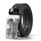 Men'S Casual Leather Belt Carving Flowers Vintage Style Automatic Buckle Hip Hop Snake Wolf King Tiger Fashion Accessories