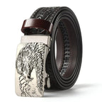 Men'S Casual Leather Belt Carving Flowers Vintage Style Automatic Buckle Hip Hop Snake Wolf King Tiger Fashion Accessories