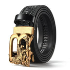Men'S Casual Leather Belt Carving Flowers Vintage Style Automatic Buckle Hip Hop Snake Wolf King Tiger Fashion Accessories