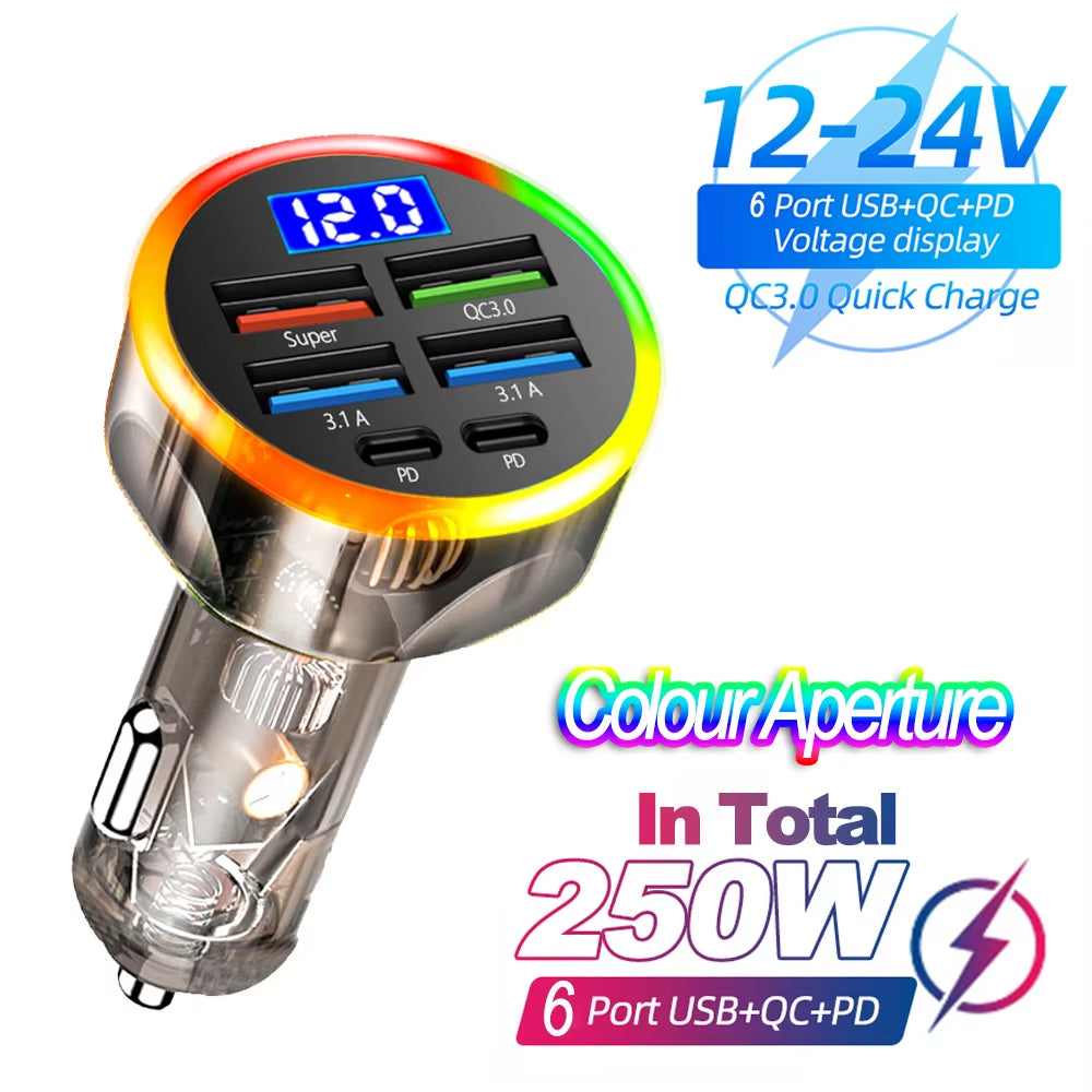 Power Up Your Drive: 66-250W PD Car Charger with QC3.0 Fast Charging and Digital Display for Ultimate Convenience