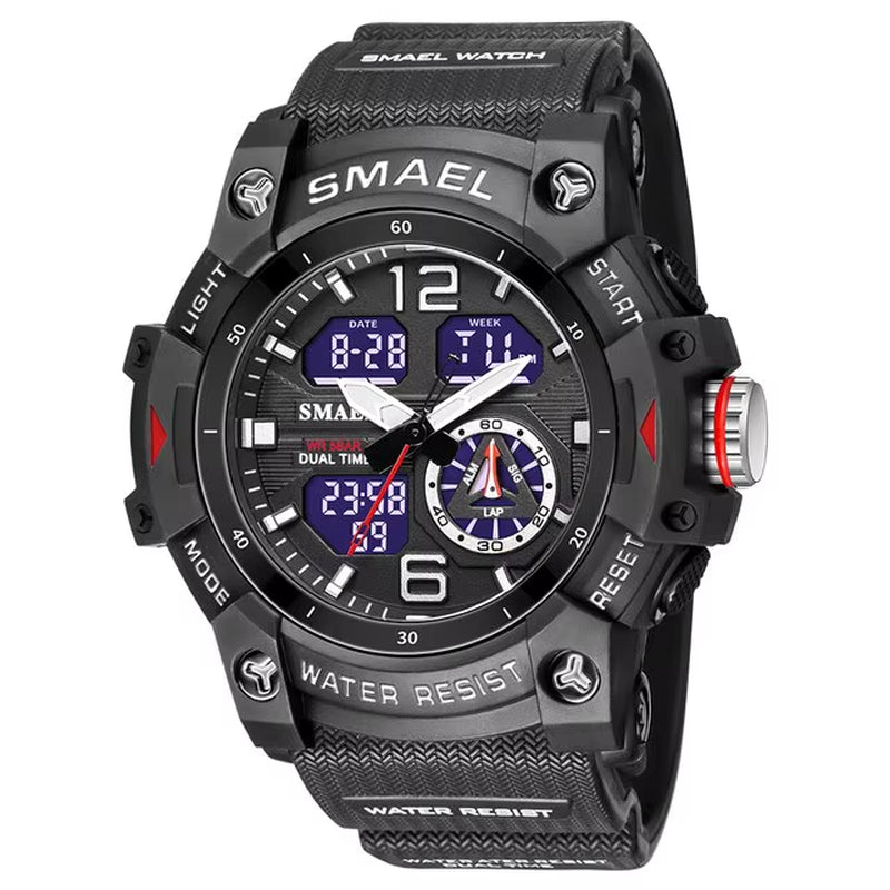 Sport Watch Military Wristwatch for Men Alarm Stopwatch LED Digital Back Light Dual Time Display Waterproof Watch Men 8007