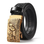 Men'S Casual Leather Belt Carving Flowers Vintage Style Automatic Buckle Hip Hop Snake Wolf King Tiger Fashion Accessories