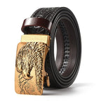 Men'S Casual Leather Belt Carving Flowers Vintage Style Automatic Buckle Hip Hop Snake Wolf King Tiger Fashion Accessories