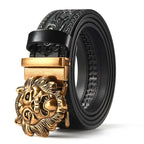 Men'S Casual Leather Belt Carving Flowers Vintage Style Automatic Buckle Hip Hop Snake Wolf King Tiger Fashion Accessories