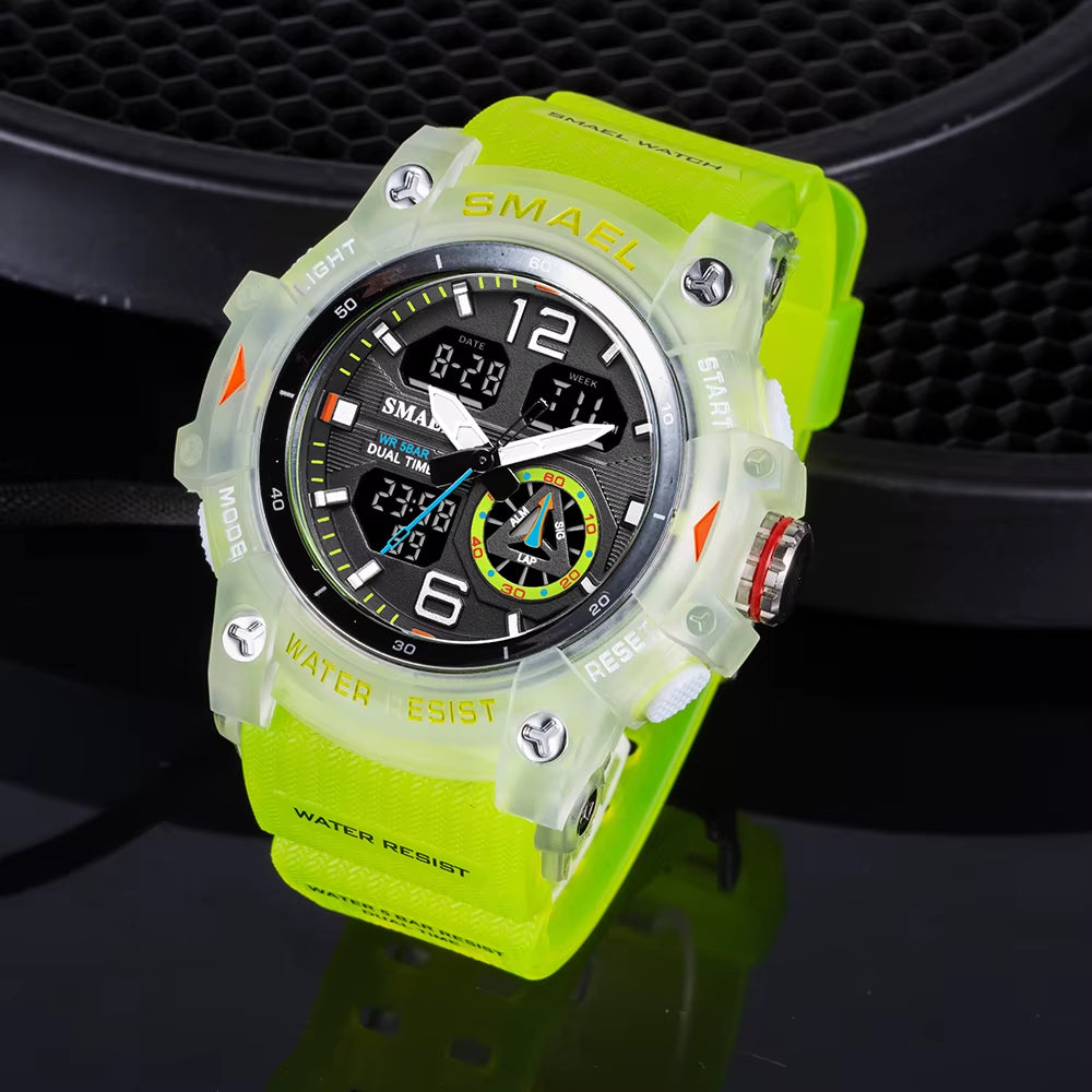 Sport Watch Military Wristwatch for Men Alarm Stopwatch LED Digital Back Light Dual Time Display Waterproof Watch Men 8007