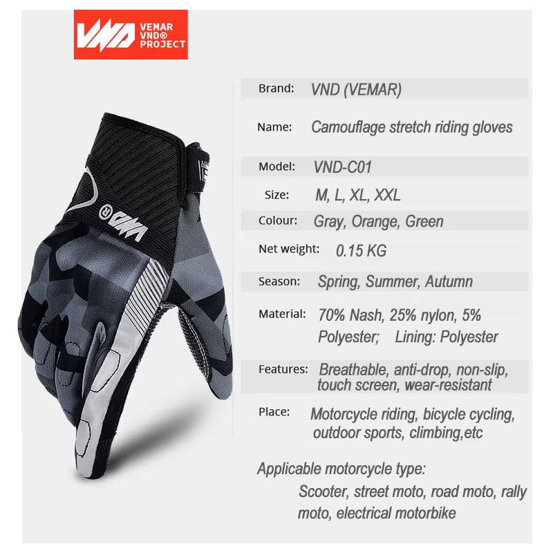 Vemar Motorcycle Gloves Summer Women Motocross Gloves Full Finger Riding Gloves Motorcycle Anti-Drop Touchscreen Cycling Gloves