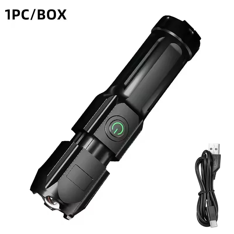 Lampe Torche Tactique Ultra-Puissante 1500W – Portée 5km, LED, Batterie Intégrée