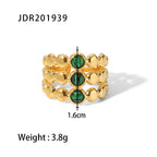 Uworld Vintage 18K Gold Malachite Statement Open Ring Waterproof 18K PVD Gold Plated Stainless Steel Bague Femme Acier Inoxydabl