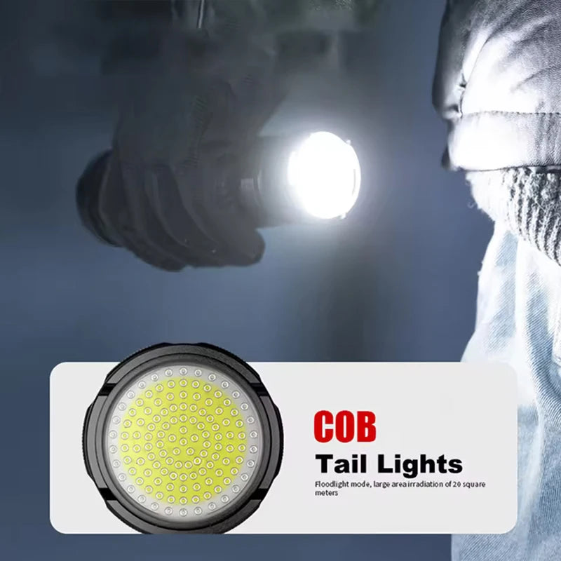 Lampe Torche Tactique Ultra-Puissante 1500W – Portée 5km, LED, Batterie Intégrée