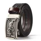 Men'S Casual Leather Belt Carving Flowers Vintage Style Automatic Buckle Hip Hop Snake Wolf King Tiger Fashion Accessories