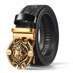 Men'S Casual Leather Belt Carving Flowers Vintage Style Automatic Buckle Hip Hop Snake Wolf King Tiger Fashion Accessories