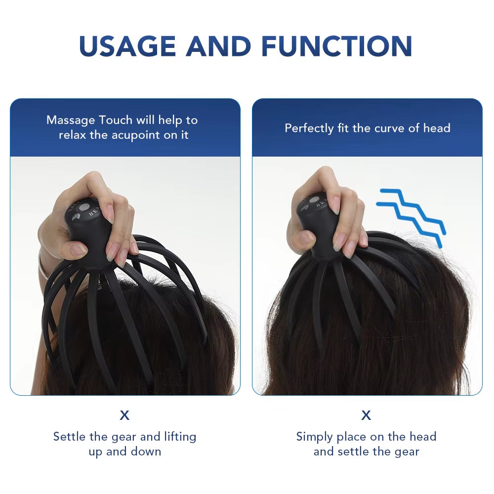Electric Octopus Claw Scalp Massager Stress Relief Therapeutic Head Scratcher Relief Hair Stimulation Head Massager Health Care
