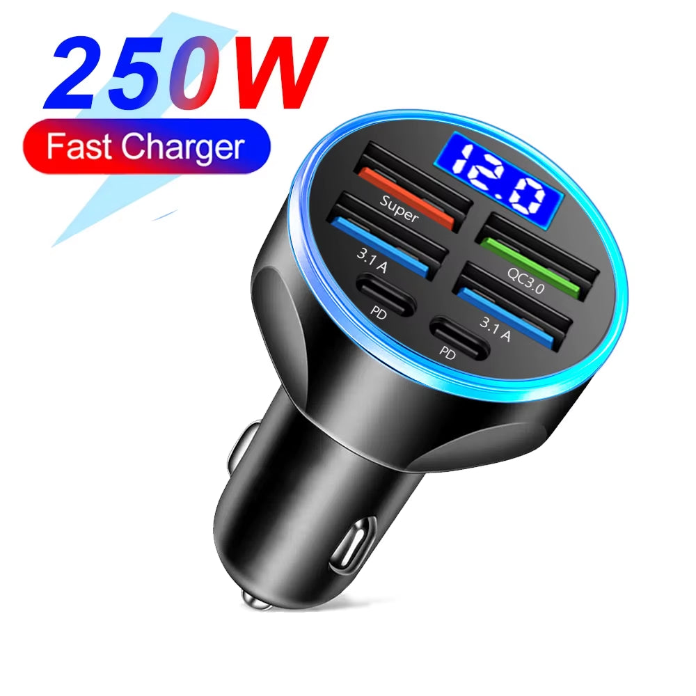Power Up Your Drive: 66-250W PD Car Charger with QC3.0 Fast Charging and Digital Display for Ultimate Convenience