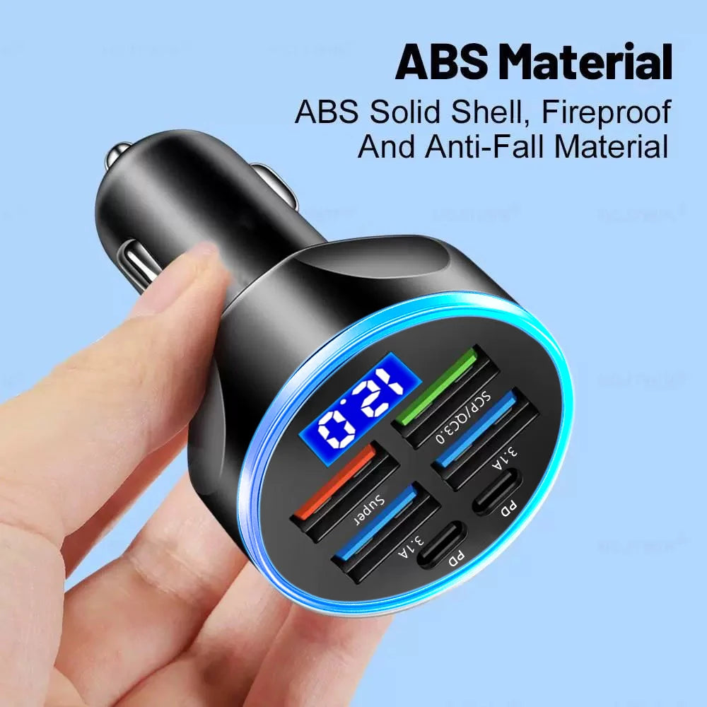 Power Up Your Drive: 66-250W PD Car Charger with QC3.0 Fast Charging and Digital Display for Ultimate Convenience