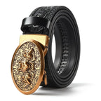 Men'S Casual Leather Belt Carving Flowers Vintage Style Automatic Buckle Hip Hop Snake Wolf King Tiger Fashion Accessories