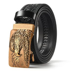 Men'S Casual Leather Belt Carving Flowers Vintage Style Automatic Buckle Hip Hop Snake Wolf King Tiger Fashion Accessories