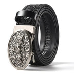 Men'S Casual Leather Belt Carving Flowers Vintage Style Automatic Buckle Hip Hop Snake Wolf King Tiger Fashion Accessories