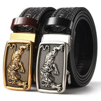 Men'S Casual Leather Belt Carving Flowers Vintage Style Automatic Buckle Hip Hop Snake Wolf King Tiger Fashion Accessories