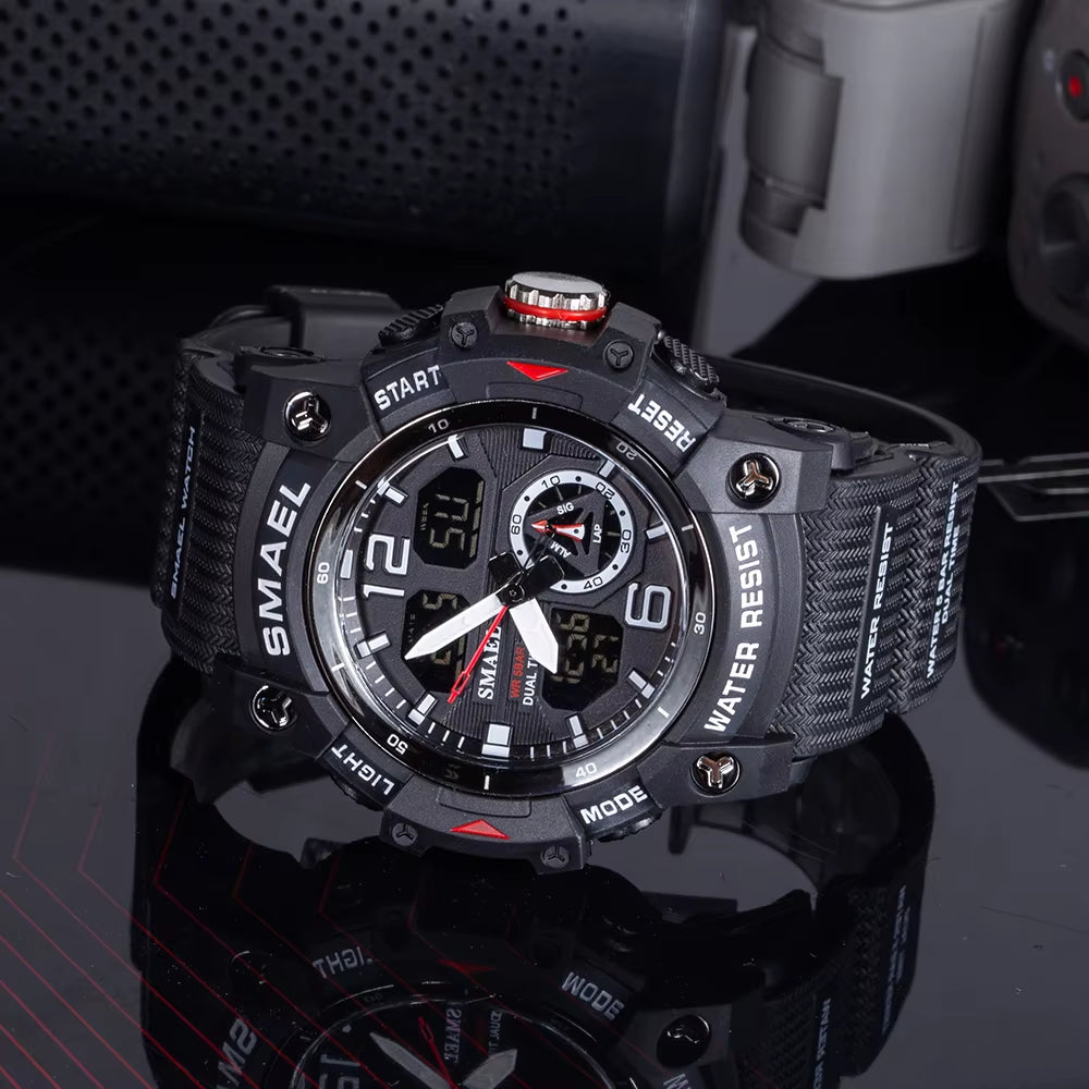 Sport Watch Military Wristwatch for Men Alarm Stopwatch LED Digital Back Light Dual Time Display Waterproof Watch Men 8007