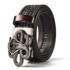 Men'S Casual Leather Belt Carving Flowers Vintage Style Automatic Buckle Hip Hop Snake Wolf King Tiger Fashion Accessories