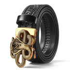 Men'S Casual Leather Belt Carving Flowers Vintage Style Automatic Buckle Hip Hop Snake Wolf King Tiger Fashion Accessories