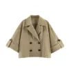 Women's spring 2026 new fashion and leisure temperament lapel double-breasted trench coat retro women's chic hemmed sleeve coat.