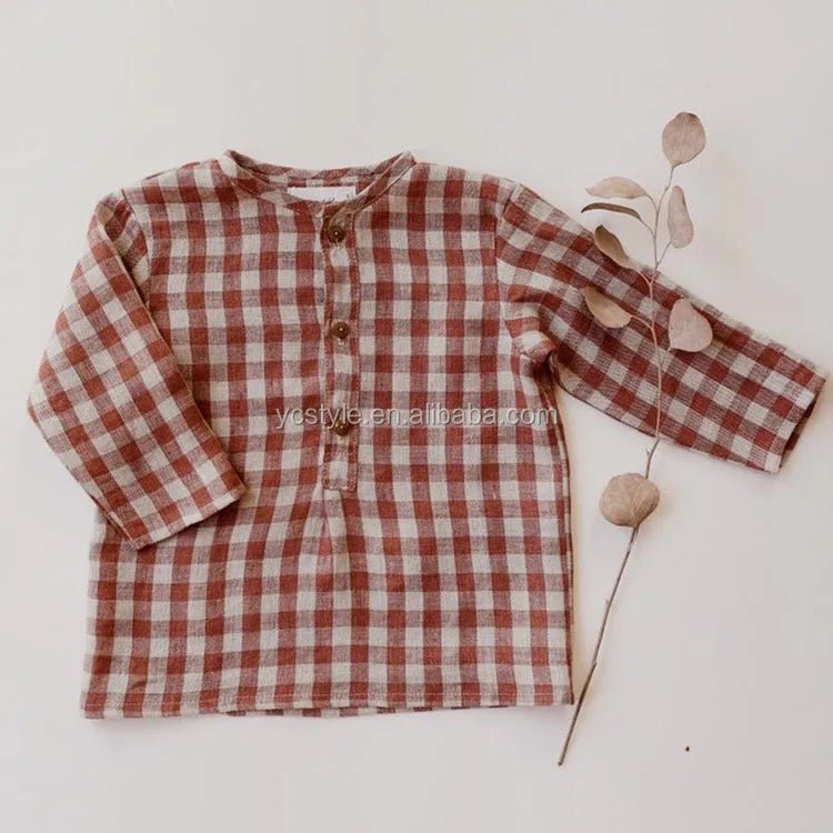 Plaid Boy Shirt, Long Sleeves Cute Clothes, Customized Button Down Cloth for Kids