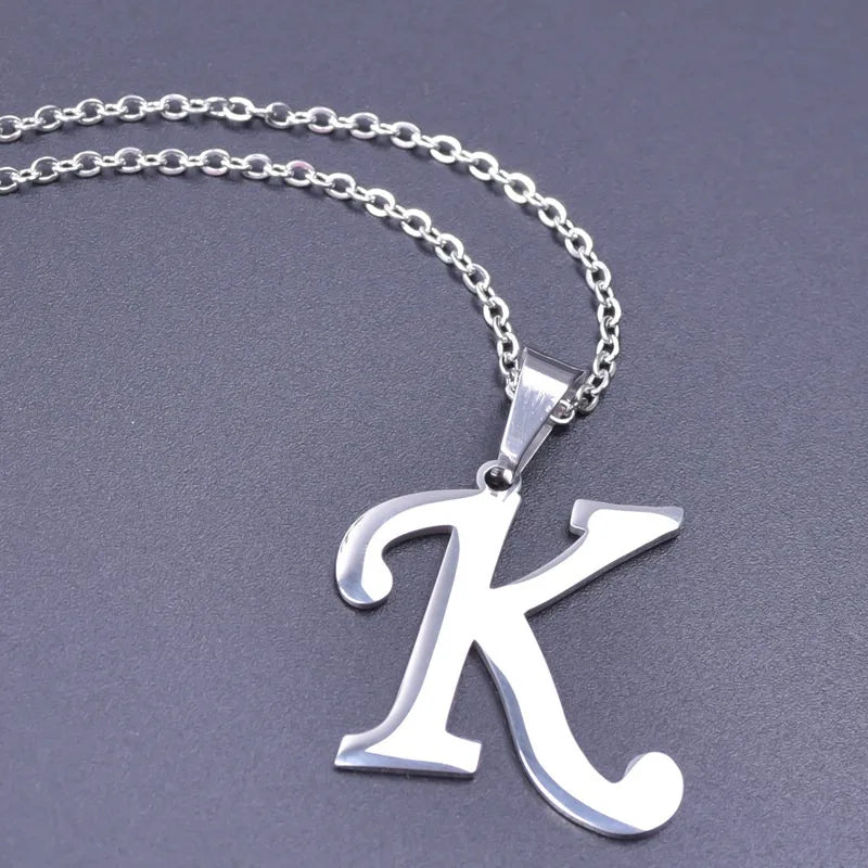 26 Letters Necklace Stainless Steel Initial Necklaces For Women Men Pendant Big Alphabet Chain On The Neck Choker Cadenas Hombre