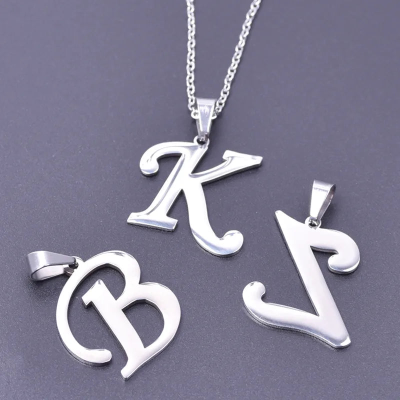 26 Letters Necklace Stainless Steel Initial Necklaces For Women Men Pendant Big Alphabet Chain On The Neck Choker Cadenas Hombre