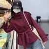 Cropped Breathable Casual Autumn/Winter/Spring Plus Size Double-breasted Belted Regular Trench Coat Jacket