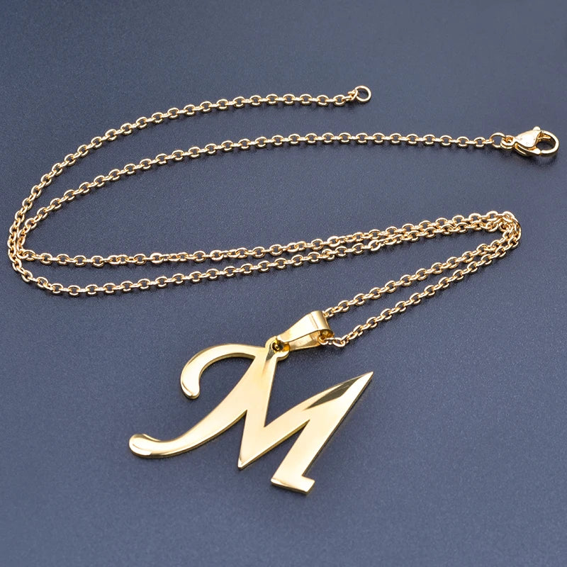 26 Letters Necklace Stainless Steel Initial Necklaces For Women Men Pendant Big Alphabet Chain On The Neck Choker Cadenas Hombre