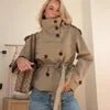 Wholesale autumn 2026 new fashion and elegance temperament  strap-up double-breasted short trench coat women's coat