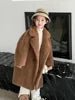 Suit Collar Teddy Bear Wool Coat-Body Long Windproof Single Breasted Garment Dyed Fashion for Girls Teenager
