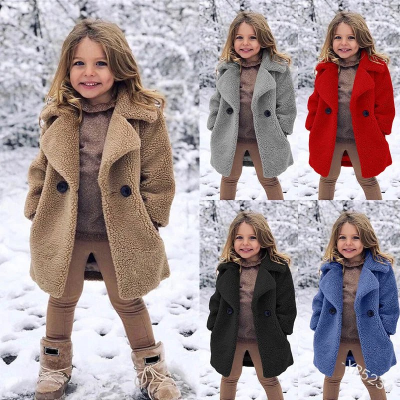 Wholesale Winter Warm Clothing Kids Girl Lapel Overcoat Jacket Faux Fur Toddler Baby Loose Coats