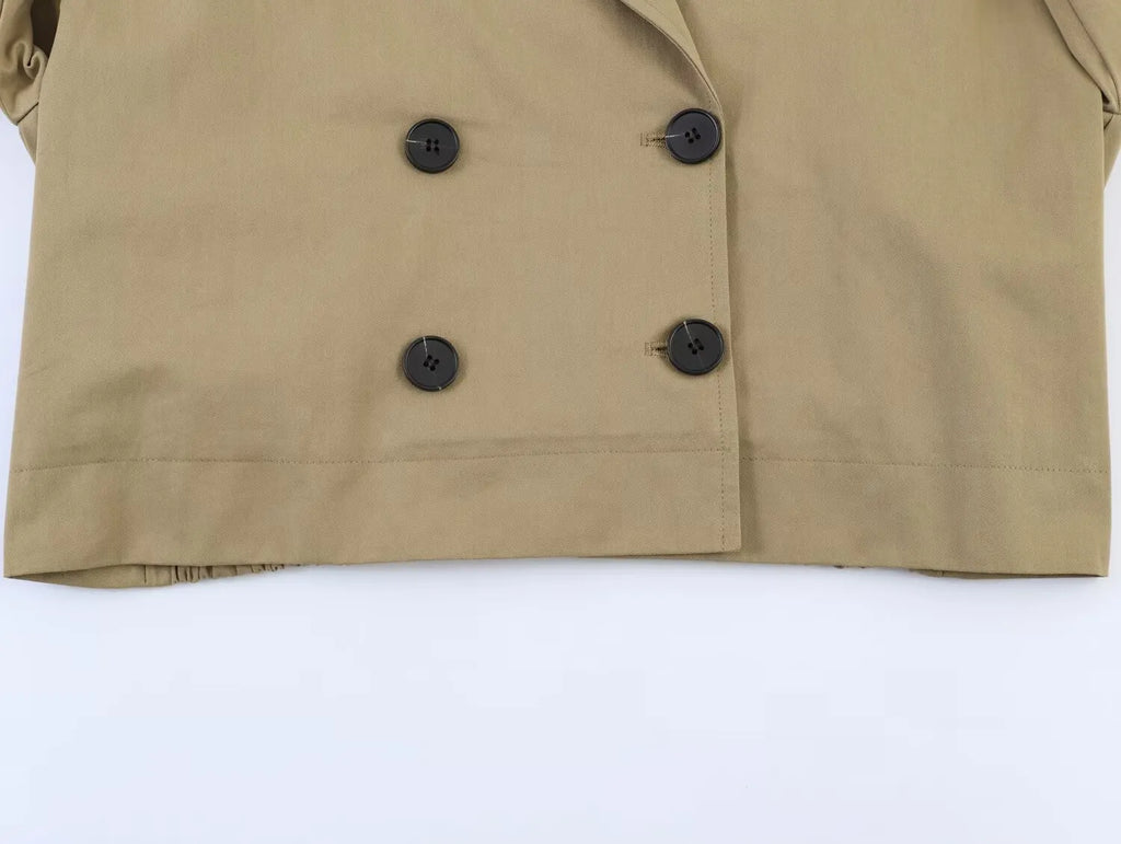 Women's spring 2026 new fashion and leisure temperament lapel double-breasted trench coat retro women's chic hemmed sleeve coat.