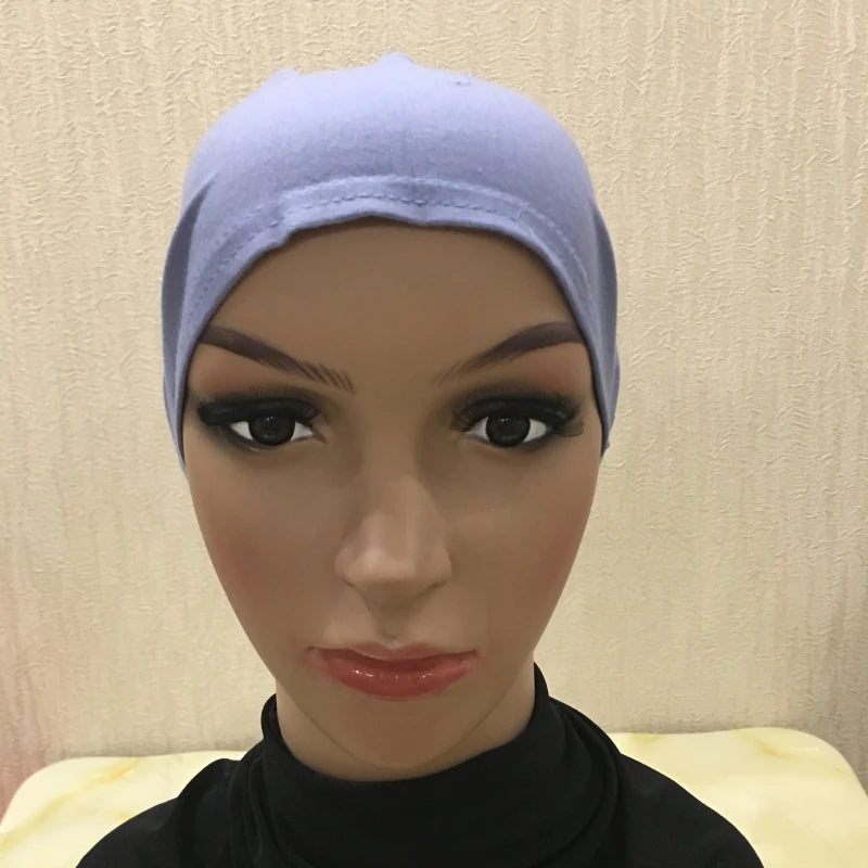 H048 Plain Cotton tie back hats Muslim Turban Pure Color Stretch Inner Hijabs underscarf Women Head Scarf Under Hijab Bonnet