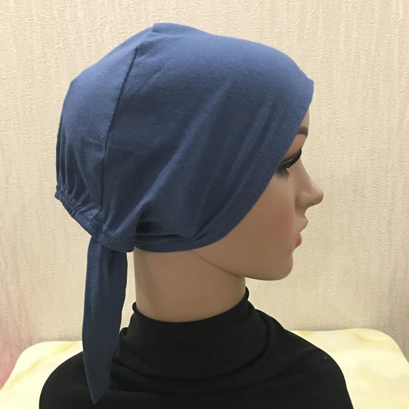 H048 Plain Cotton tie back hats Muslim Turban Pure Color Stretch Inner Hijabs underscarf Women Head Scarf Under Hijab Bonnet