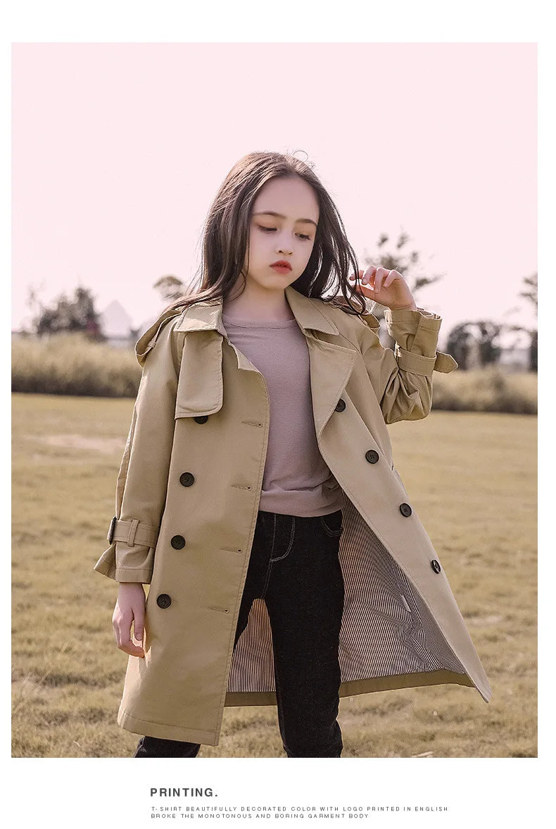 2026 Spring Autumn Cotton Teen Girls Long Trench Coats New Fashion England Style Windbreaker Jacket For Girls Children Clothing