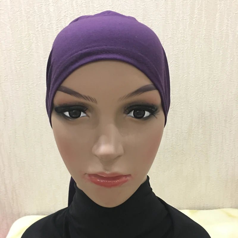 H048 Plain Cotton tie back hats Muslim Turban Pure Color Stretch Inner Hijabs underscarf Women Head Scarf Under Hijab Bonnet