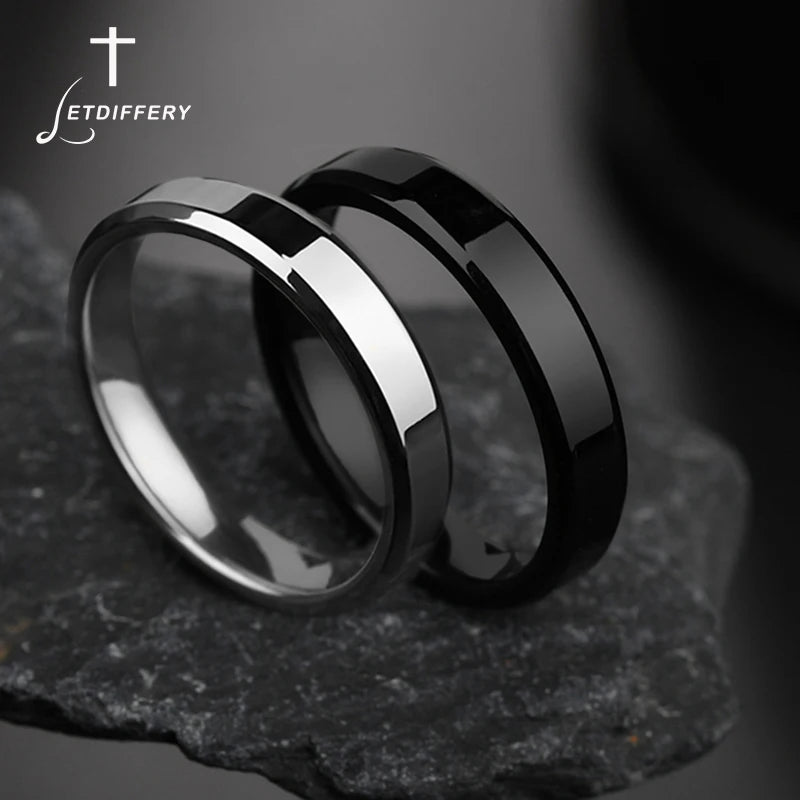 4mm Simple Smooth Women Rings Black Stainless Steel Men Rings Birthday Gifts Rings for men