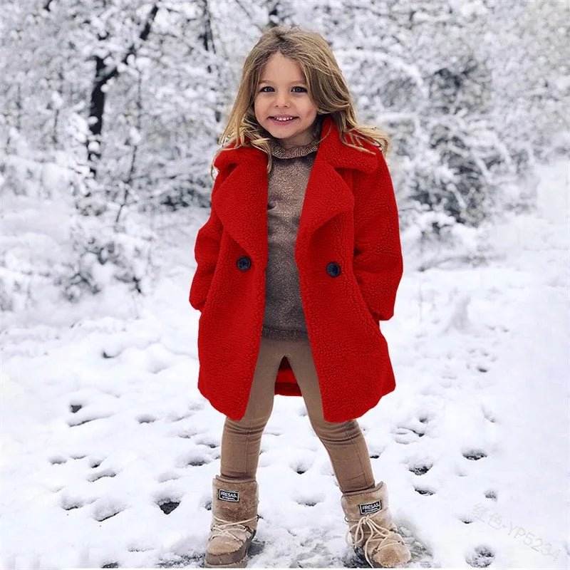 Wholesale Winter Warm Clothing Kids Girl Lapel Overcoat Jacket Faux Fur Toddler Baby Loose Coats