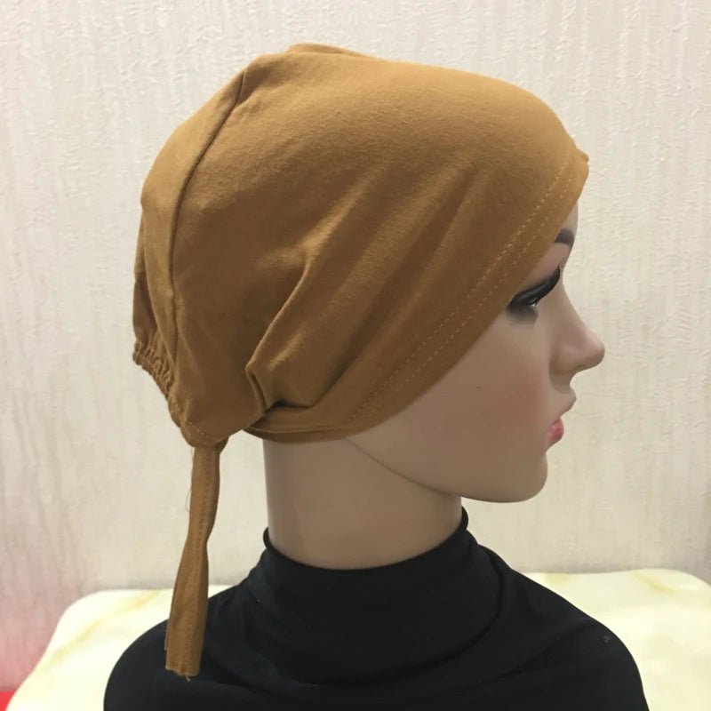 H048 Plain Cotton tie back hats Muslim Turban Pure Color Stretch Inner Hijabs underscarf Women Head Scarf Under Hijab Bonnet