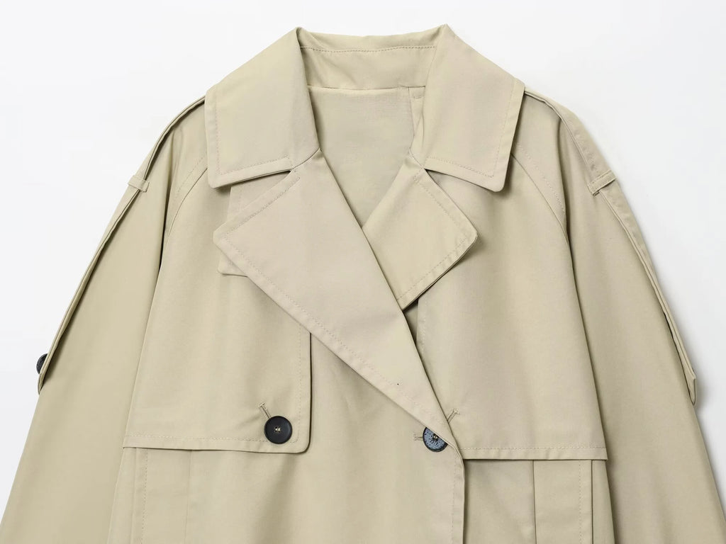 KAR&OT ZA 2025 Autumn New Double P Row Button Closed Lapel Long Sleeve Loose Casual Short Windbreaker Jacket 0518240