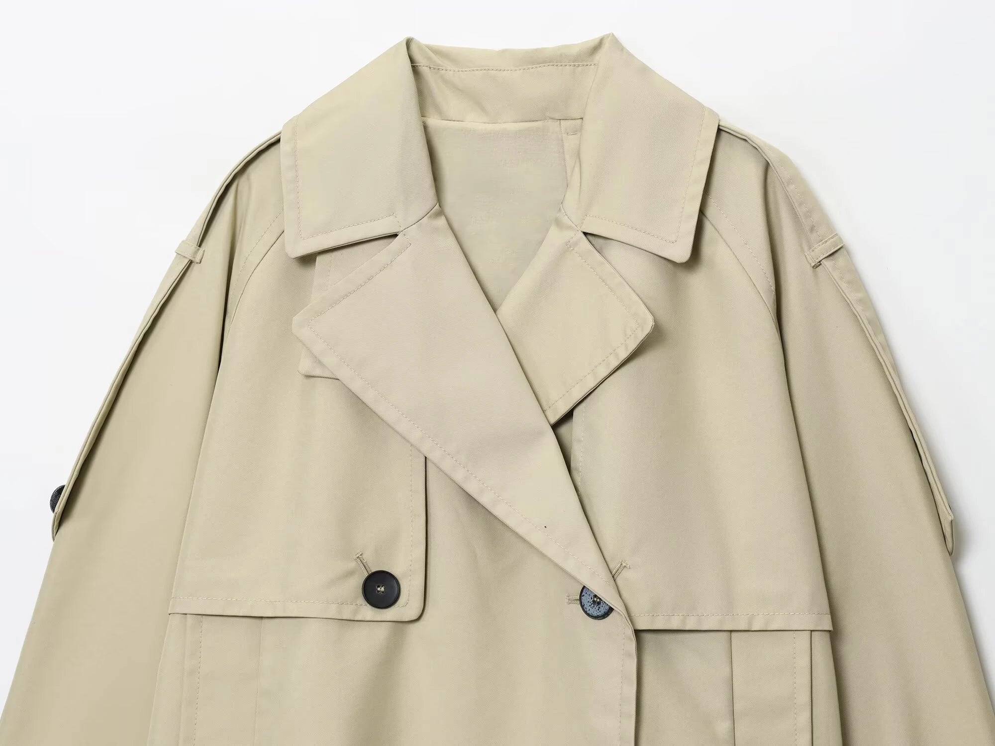 KAR&OT ZA 2025 Autumn New Double P Row Button Closed Lapel Long Sleeve Loose Casual Short Windbreaker Jacket 0518240