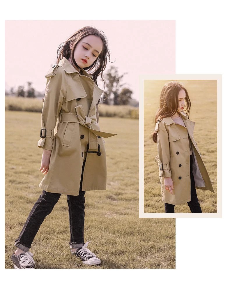2026 Spring Autumn Cotton Teen Girls Long Trench Coats New Fashion England Style Windbreaker Jacket For Girls Children Clothing